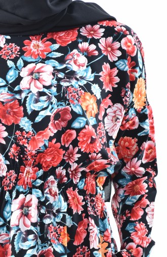 فستان صيفي بتصميم مُطبع 2060-02 لون اسود 2060-02