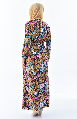 Desenli Yazlık Elbise 2060-03 Mor