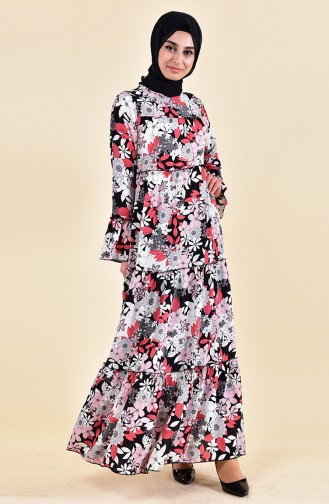 إي أف إي فستان مُطبع بتصميم طيات 0403- 01 لون بيج فاتح و أسود 0403-01
