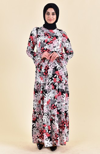 إي أف إي فستان مُطبع بتصميم طيات 0403- 01 لون بيج فاتح و أسود 0403-01