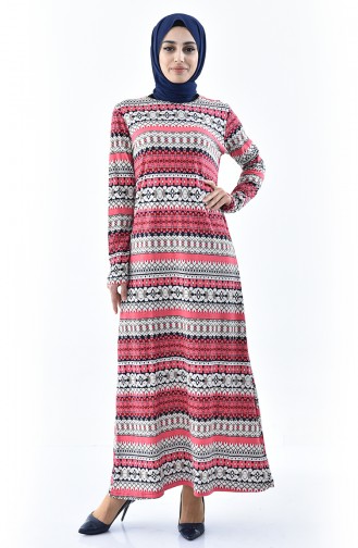 فستان كاجوال بتصميم مُطبع 99182E-01 لون فوشي 99182E-01