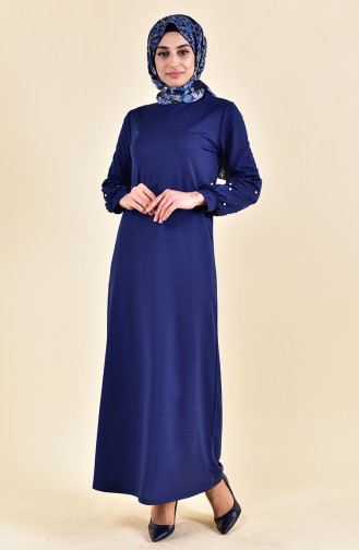 Navy Blue Hijab Dress 4003-01
