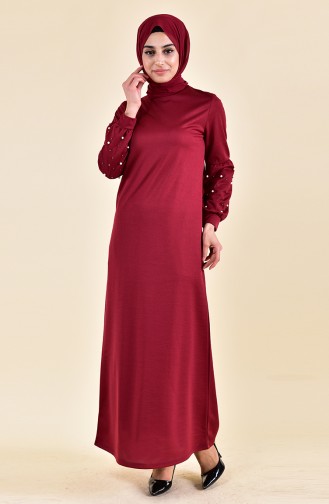 فستان مزين باللؤلؤ 4003-03 لون خمري 4003-03