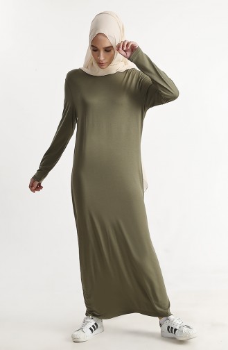 فستان بتصميم سادة 1243-04 لون أخضر كاكي 1243-04