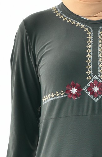 فستان ساندي بتفاصيل مطرزة 9104-05 لون اخضر كاكي 9104-05