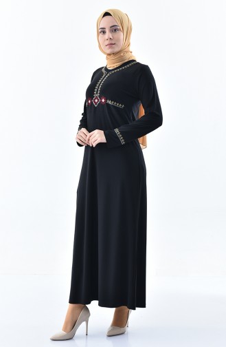 Schwarz Hijab Kleider 9104-06