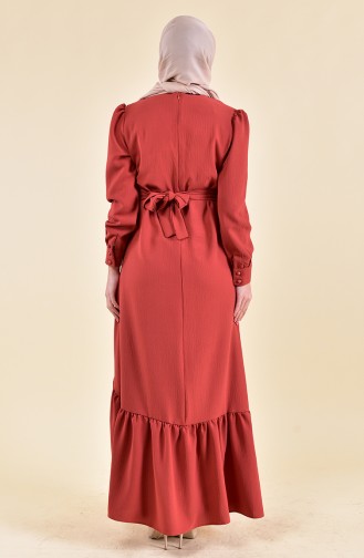 فستان بتصميم طيات وازرار 0124-06 لون قرميدي 0124-06