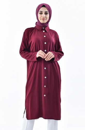 Düğmeli Tunik 5244-05 Vişne