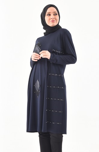 METEX Large Size Pearls Tunic 1135-04 Navy Blue 1135-04