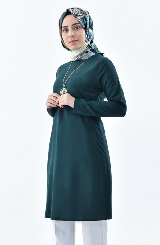 Sude Necklace Detailed Tunic 3164-08 Emerald Green 3164-08