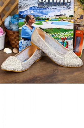 Silver Gray Women`s Flats 162YSML0001008