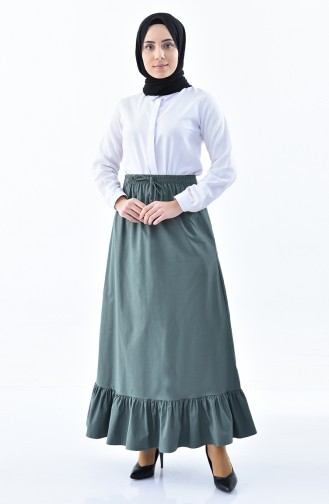 DURAN Elastic Waist Frilly Skirt 1114-07 Dark Khaki Green 1114-07