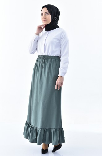 DURAN Elastic Waist Frilly Skirt 1114-07 Dark Khaki Green 1114-07