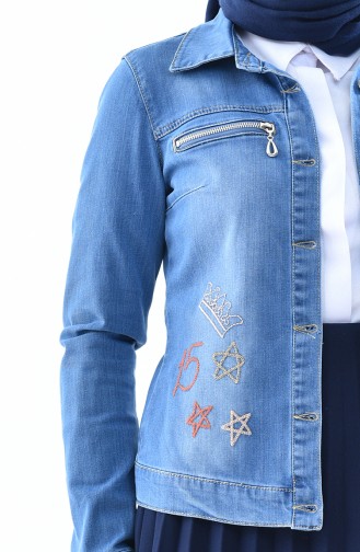 جاكيت جينز بتصميم أزرار 6043-02 لون أزرق جينز 6043-02