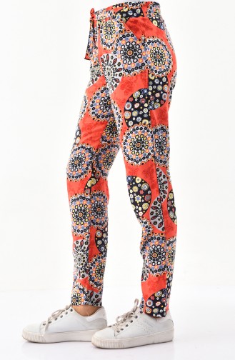 Patterned Summer Pants 0132-02 Coral 0132-02