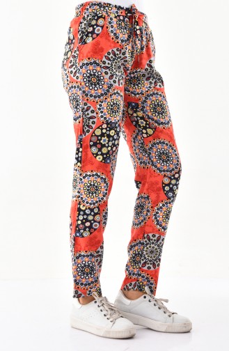 Patterned Summer Pants 0132-02 Coral 0132-02