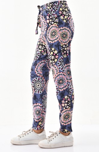 Patterned Summer Pants 0132-03 İndigo 0132-03