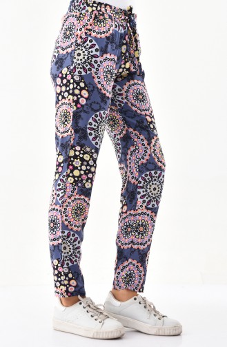 Patterned Summer Pants 0132-03 İndigo 0132-03