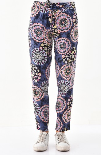 Patterned Summer Pants 0132-03 İndigo 0132-03
