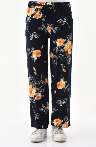 Desenli Bol Paça Pantolon 0162D-01 Lacivert 0162D-01
