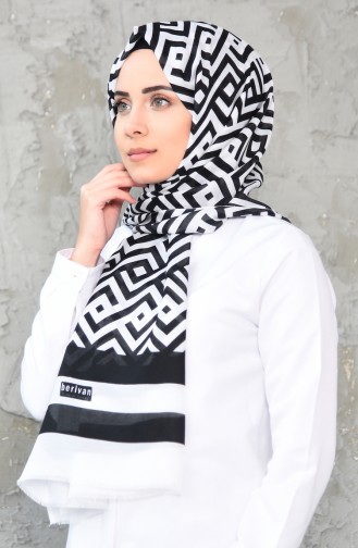 Modern Patterned Shawl 117-126 White Black 117-126