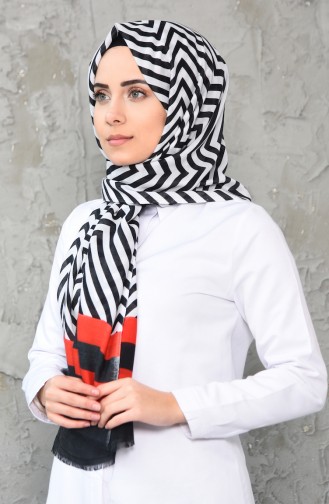 Trendy Desenli Pamuk Şal 380-102 Kırmızı Siyah 380-102