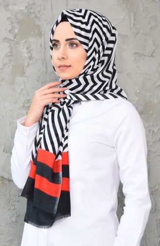 Trendy Pattern Cotton Shawl 380-102 Red Black 380-102