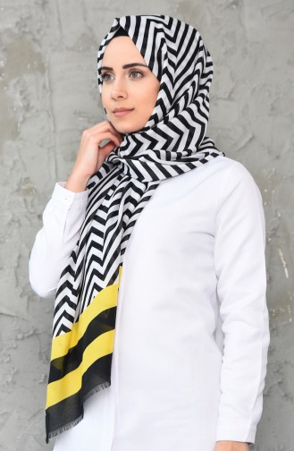 شال قطن بتصميم مطبع 380-105 لون اصفر واسود 380-105