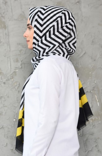 شال قطن بتصميم مطبع 380-105 لون اصفر واسود 380-105