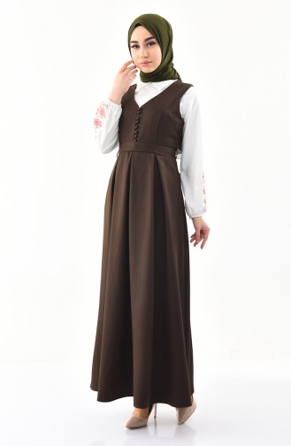 طقم فستان بدون أكمام وقميص بتفاصيل مُطرزة  3018-06 لون أخضر كاكي 3018-06