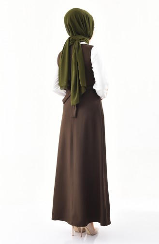طقم فستان بدون أكمام وقميص بتفاصيل مُطرزة  3018-06 لون أخضر كاكي 3018-06