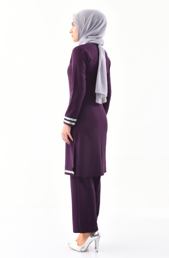 Sequined Tunic Pants Binary Suit 4116-04 Purple 4116-04