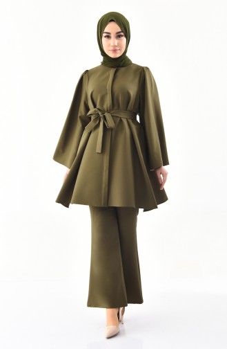 ZEN Belted Tunic Trousers Double Suit 0218-07 Dark Khaki 0218-07