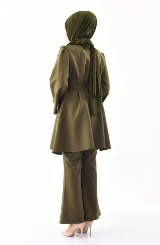 ZEN Belted Tunic Trousers Double Suit 0218-07 Dark Khaki 0218-07