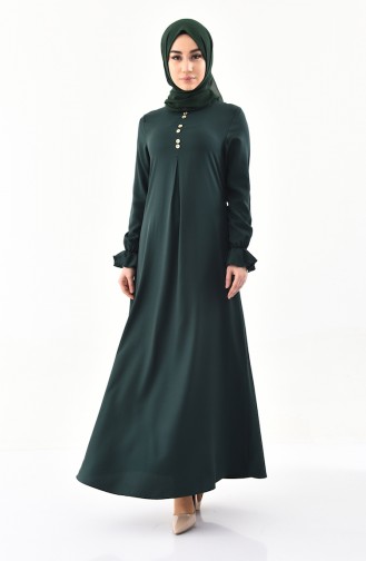 Knopf detailliertes Kleid 9292-08 Smaragdgrün 9292-08