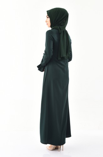 Knopf detailliertes Kleid 9292-08 Smaragdgrün 9292-08