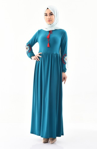 Sleeve Embroidered Dress 4112-06 Turquoise 4112-06