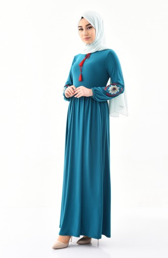 Sleeve Embroidered Dress 4112-06 Turquoise 4112-06