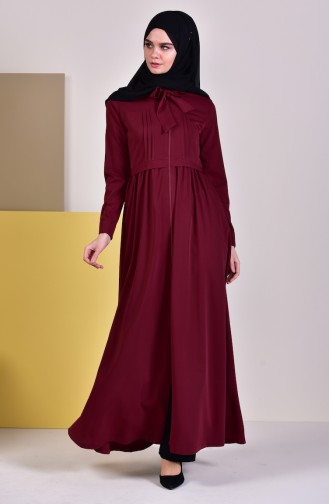 MISS VALLE  Pleated Zippered Abaya 9015-03 Bordeaux 9015-03