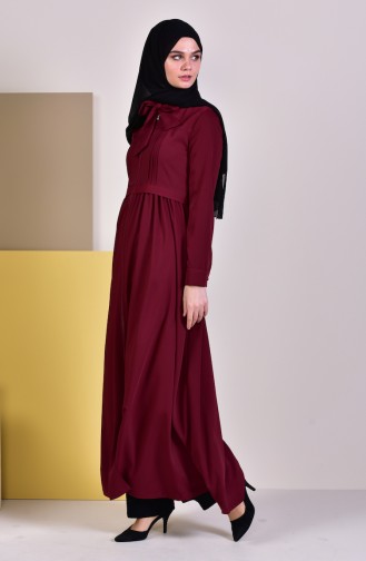 MISS VALLE Pleated Zippered Abaya 9015-03 Bordeaux 9015-03