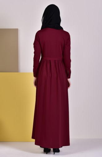 MISS VALLE  Pleated Zippered Abaya 9015-03 Bordeaux 9015-03