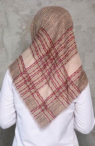 Plaid Patterned Cotton Woven Scarf 2198-02 Beige 2198-02