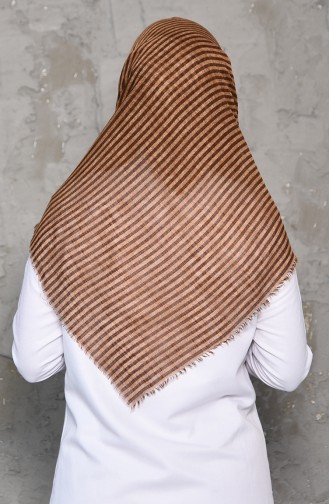 Striped Patterned Flamed Cotton Shawl 2199-02 dark Beige 2199-02