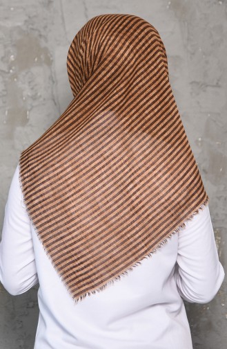 Striped Patterned Flamed Cotton Shawl 2199-02 dark Beige 2199-02