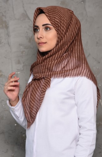 Striped Patterned Flamed Cotton Shawl 2199-10 light brown 2199-10