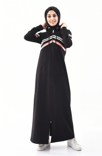 Kapüşonlu Spor Ferace 8353-01 Siyah