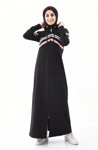 Sport Abaya mit Kapuze 8353-01 Schwarz 8353-01