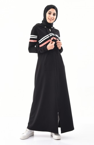Kapüşonlu Spor Ferace 8353-01 Siyah