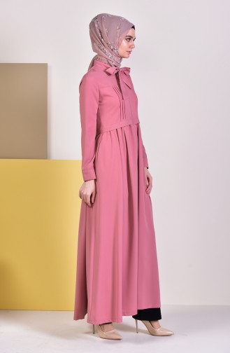 MISS VALLE  Pleated Zippered Abaya 9015-02 dry Rose 9015-02