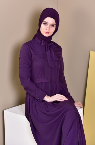 MISS VALLE  Pleated Zippered Abaya 9015-05 Purple 9015-05